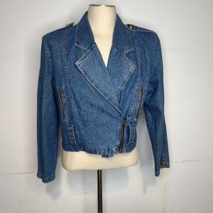 Vintage 80s GSL Denim Blazer with Shoulder Pads an